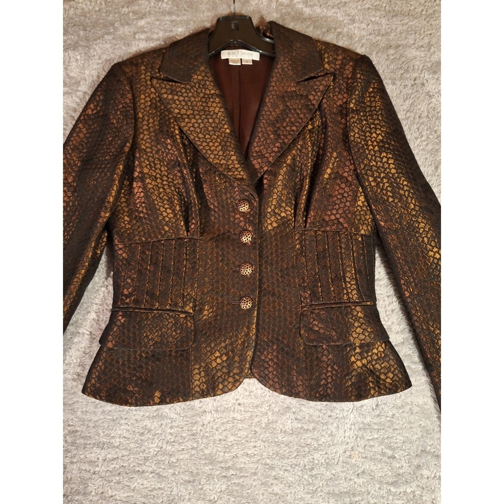 Kay Unger Snake Print Metallic Brocade Blazer Skirt Suit Set Size 6 Made Korea - Picture 8 of 16